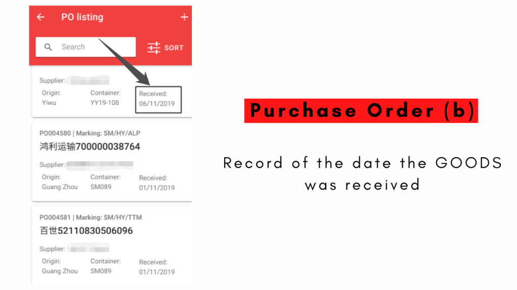 Date of goods received