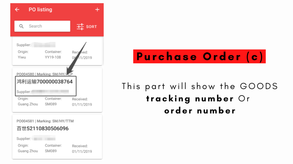 Purchased order with tracking and order number