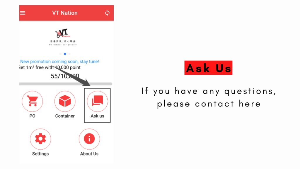 Ask us button in the VT Nation app